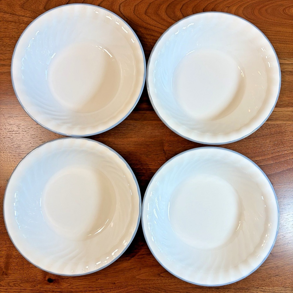Corelle English Meadow Bowl White Swirl Blue Trim Cereal Soup Bowl Set of 4